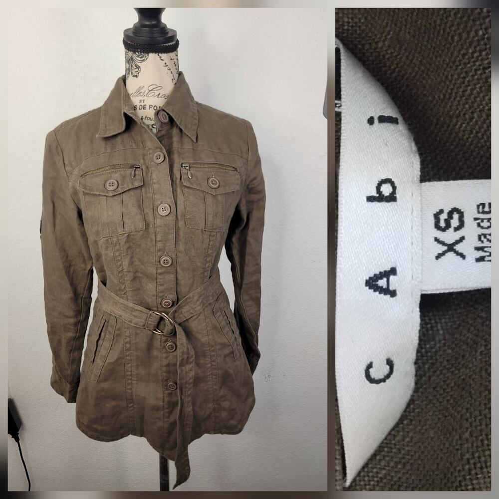 CAbi Sahara Utility Field Jacket Sz SX Brown Linen Model Of Duty Safari Camping